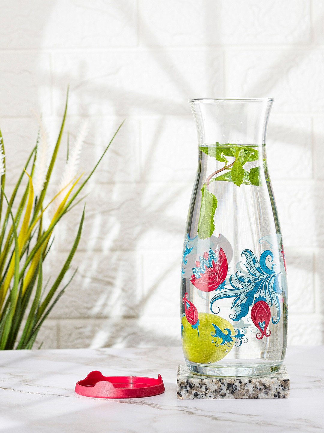 Pasabahce Transparent & Green Printed Victorian Glass Carafe - 1180 ml