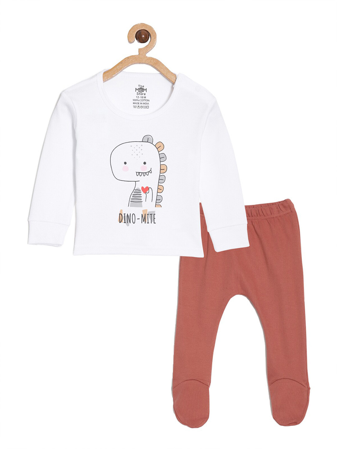 The Mom Store Unisex White Kids Graphic Printed Pure Cotton T-Shirt With Trousers Clothing Set