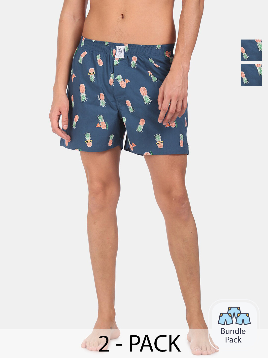 U.S. Polo Assn. Men Pack Of 2 Conversational Printed Mid Rise Pure Cotton Boxers-15246404