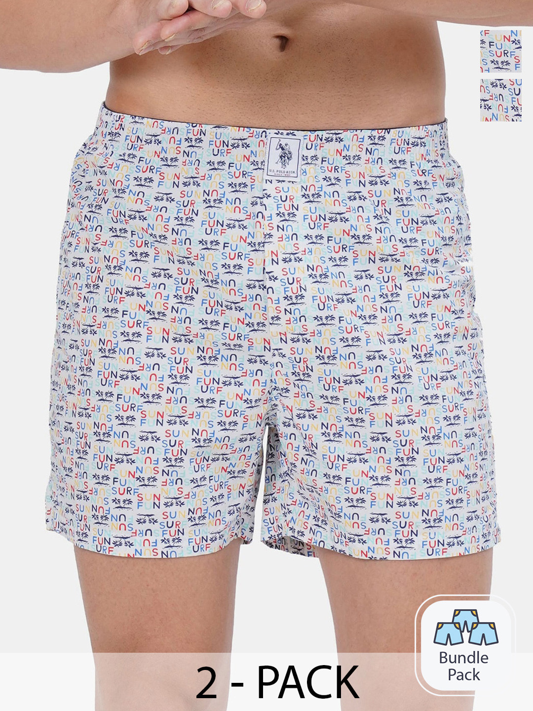 U.S. Polo Assn. Men Pack Of 2 Typography Printed Mid Rise Pure Cotton Boxers-17730096