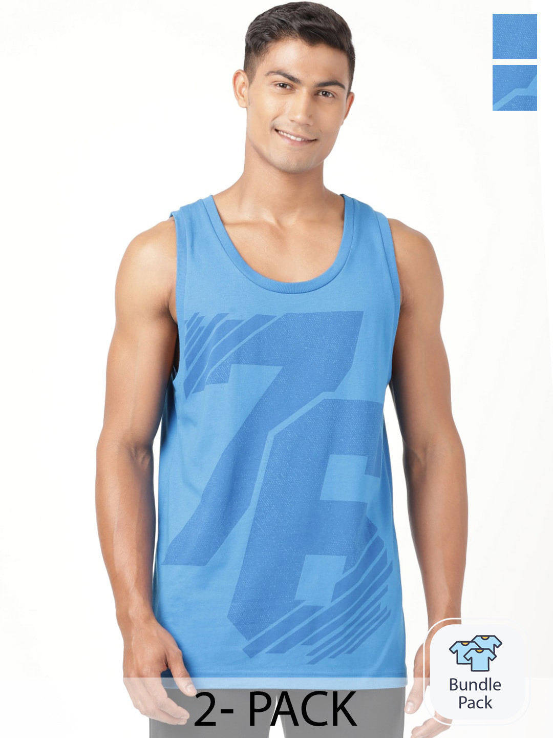 Jockey Pack Of 2 Blue Printed Sleeveless Cotton Innerwear Vests