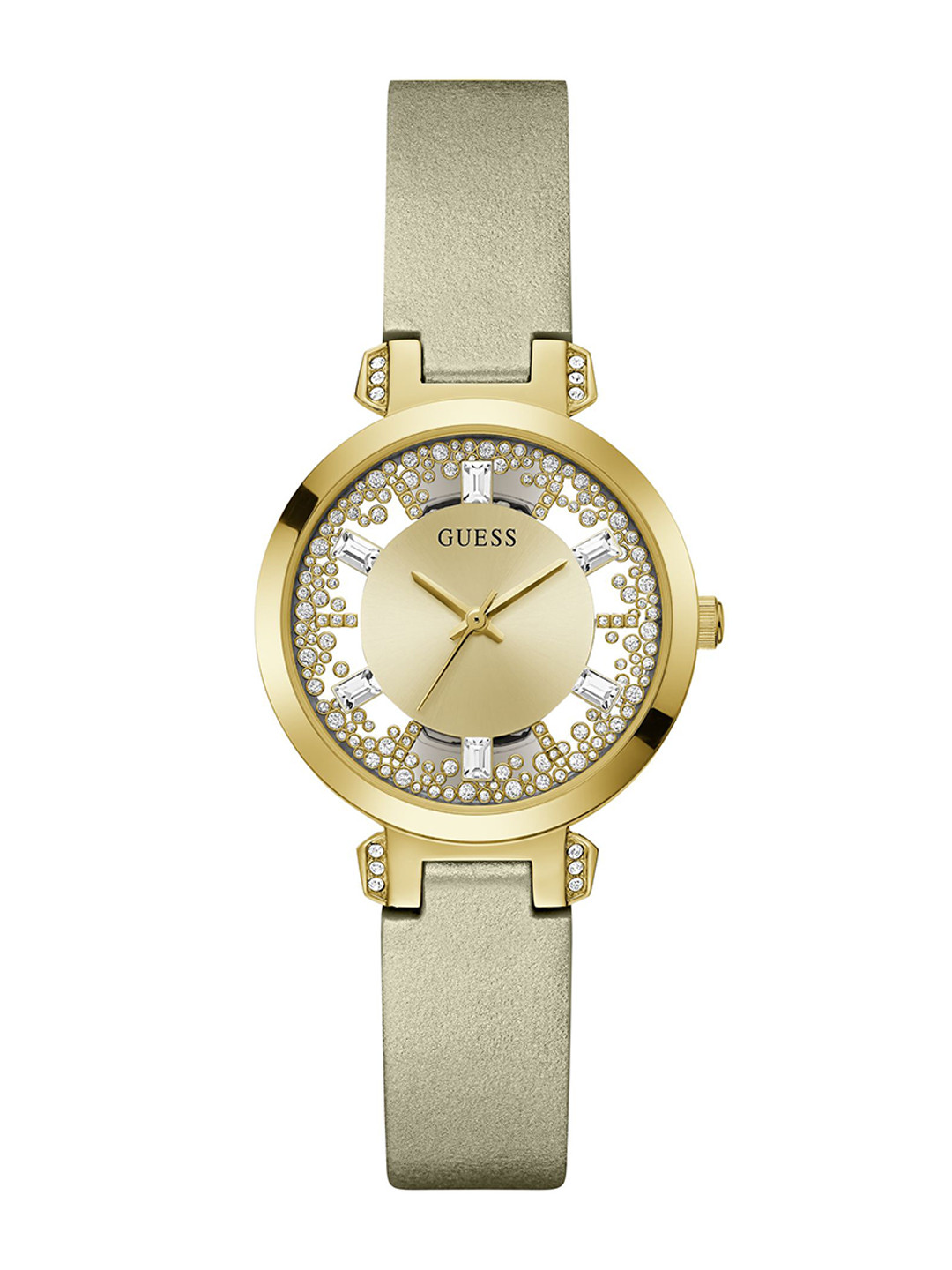 GUESS Embellished Dial & Leather Straps Analogue Watch GW0535L4