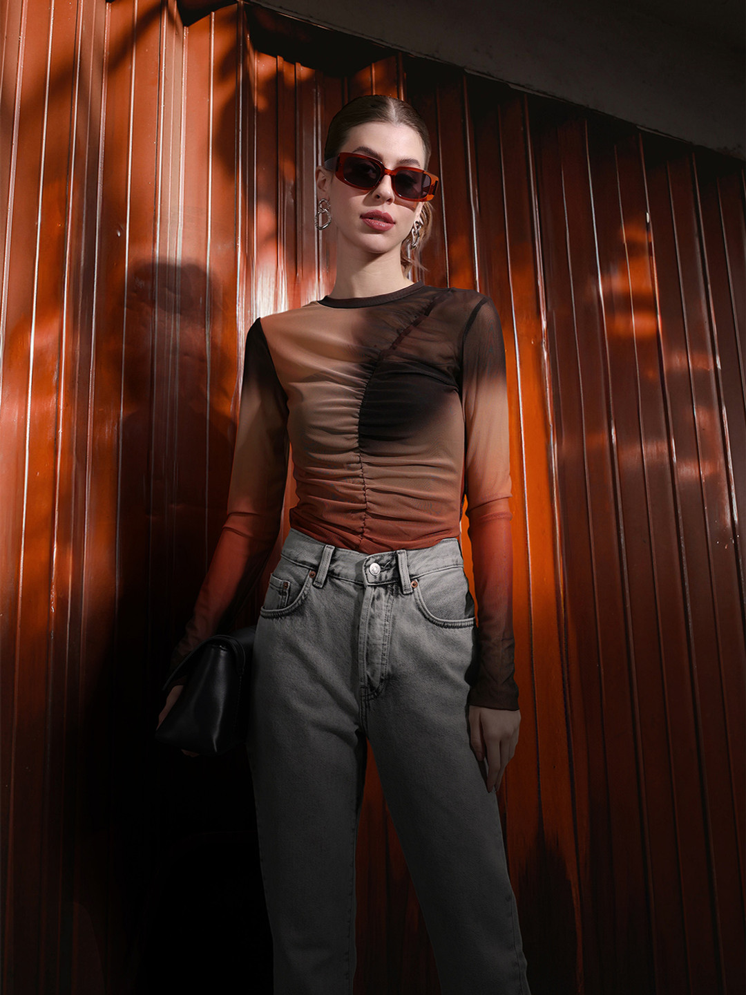 MANGO Colourblocked Ruched Top