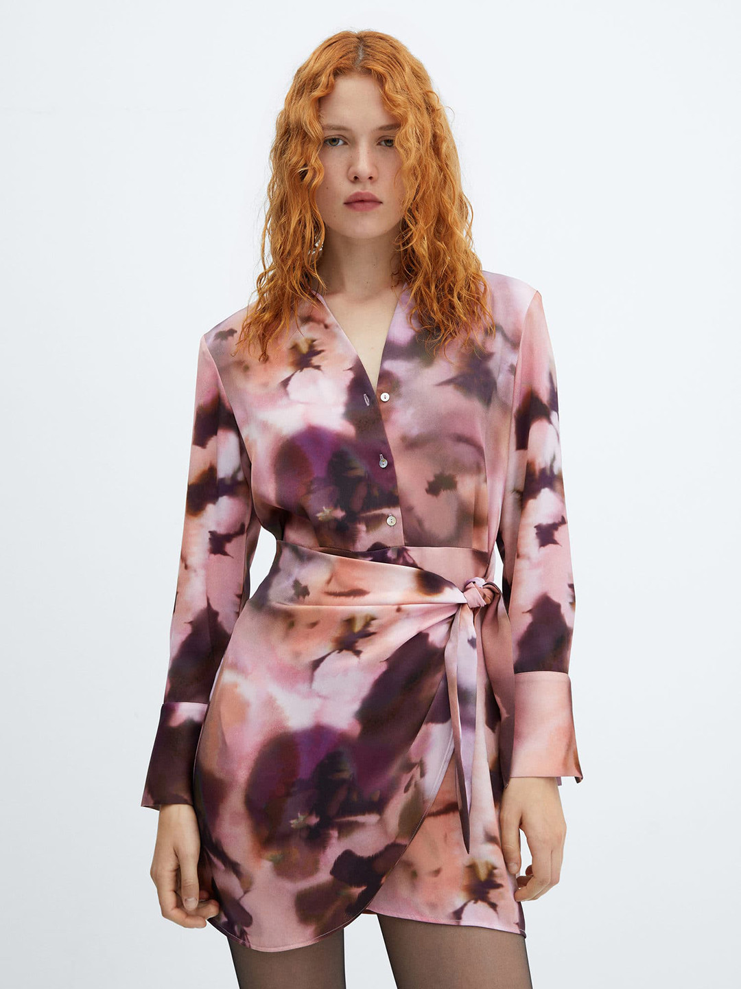 MANGO Floral Print Wrap Style Shirt Mini Dress
