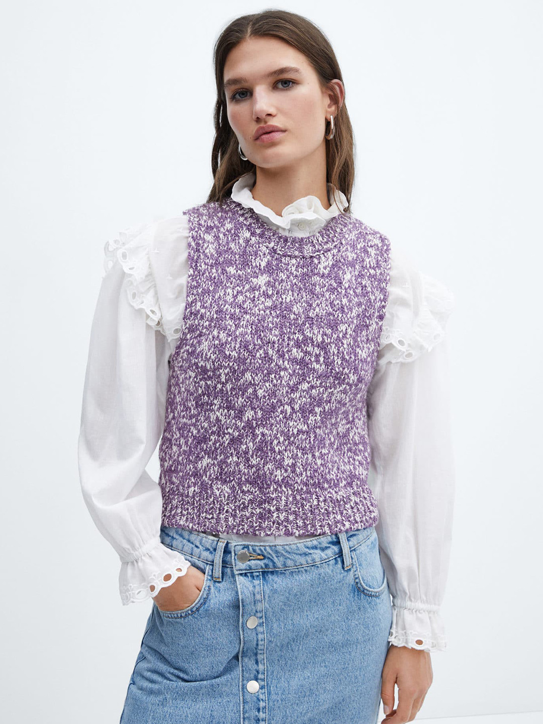 MANGO Speckled Cable Knit Sweater Vest