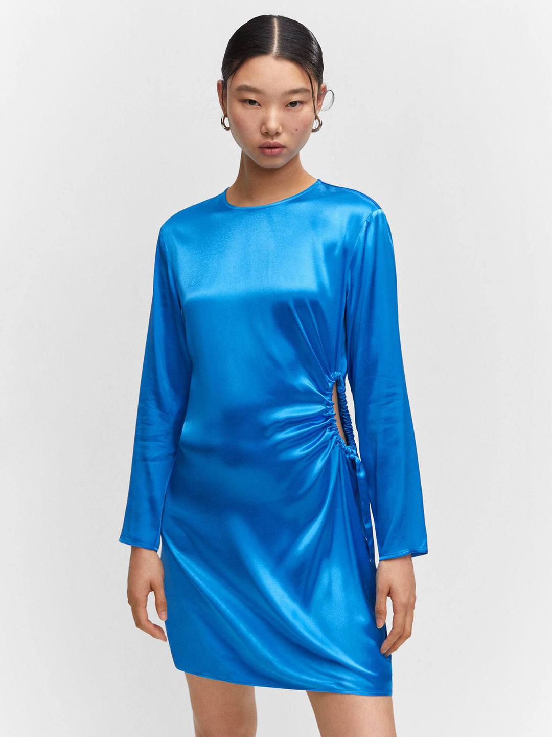 MANGO Satin Finish Cut-Out A-Line Mini Dress