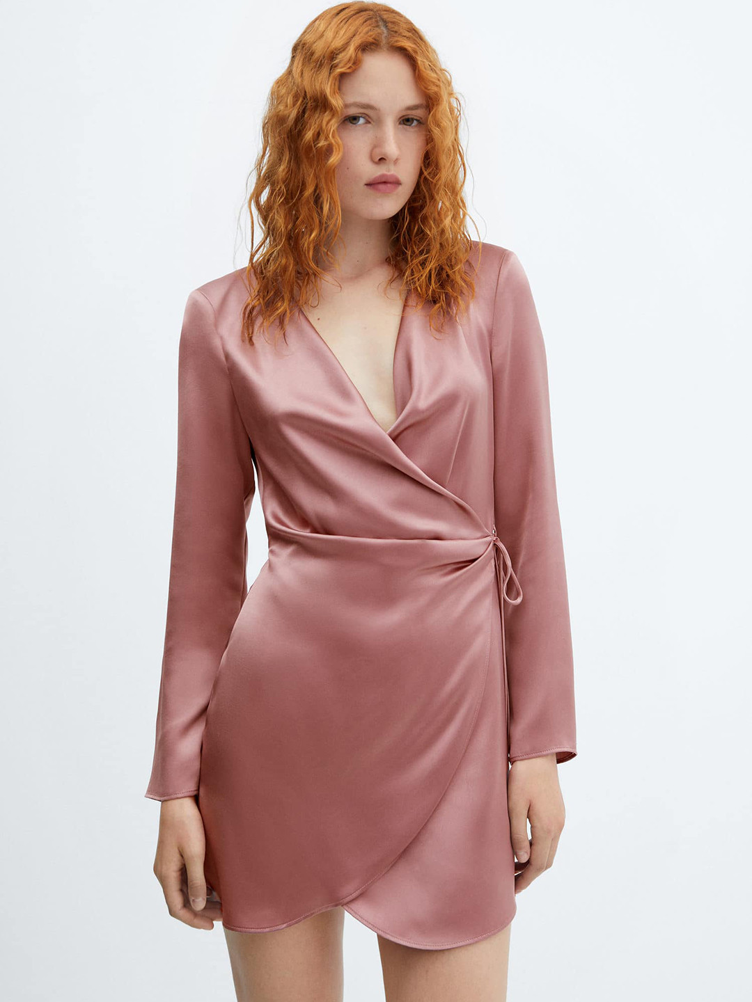 MANGO Satin Finish Wrap Style Mini Dress