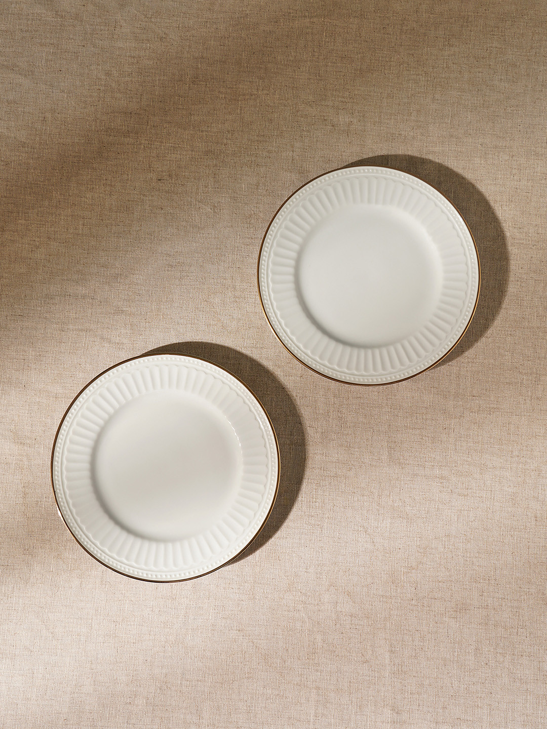 Pure Home and Living 2 Pieces White Textured Ceramic Plates
