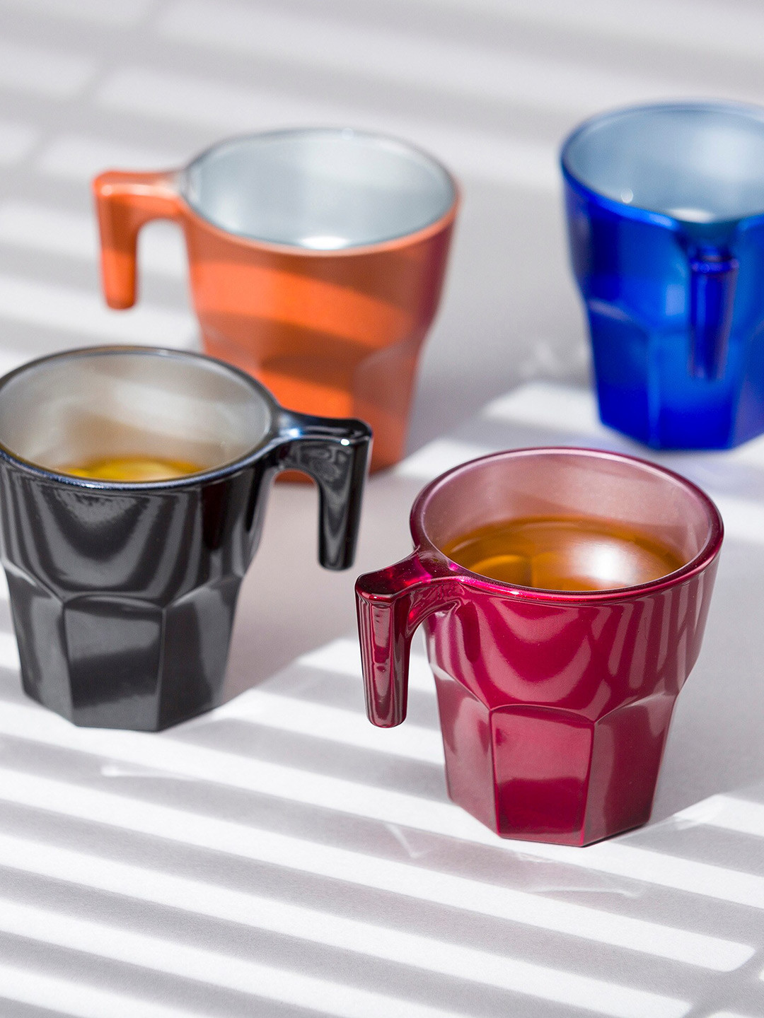 Pasabahce Studio Pottery Pink Glass Microwave Safe 4 Piece Mugs-70ml