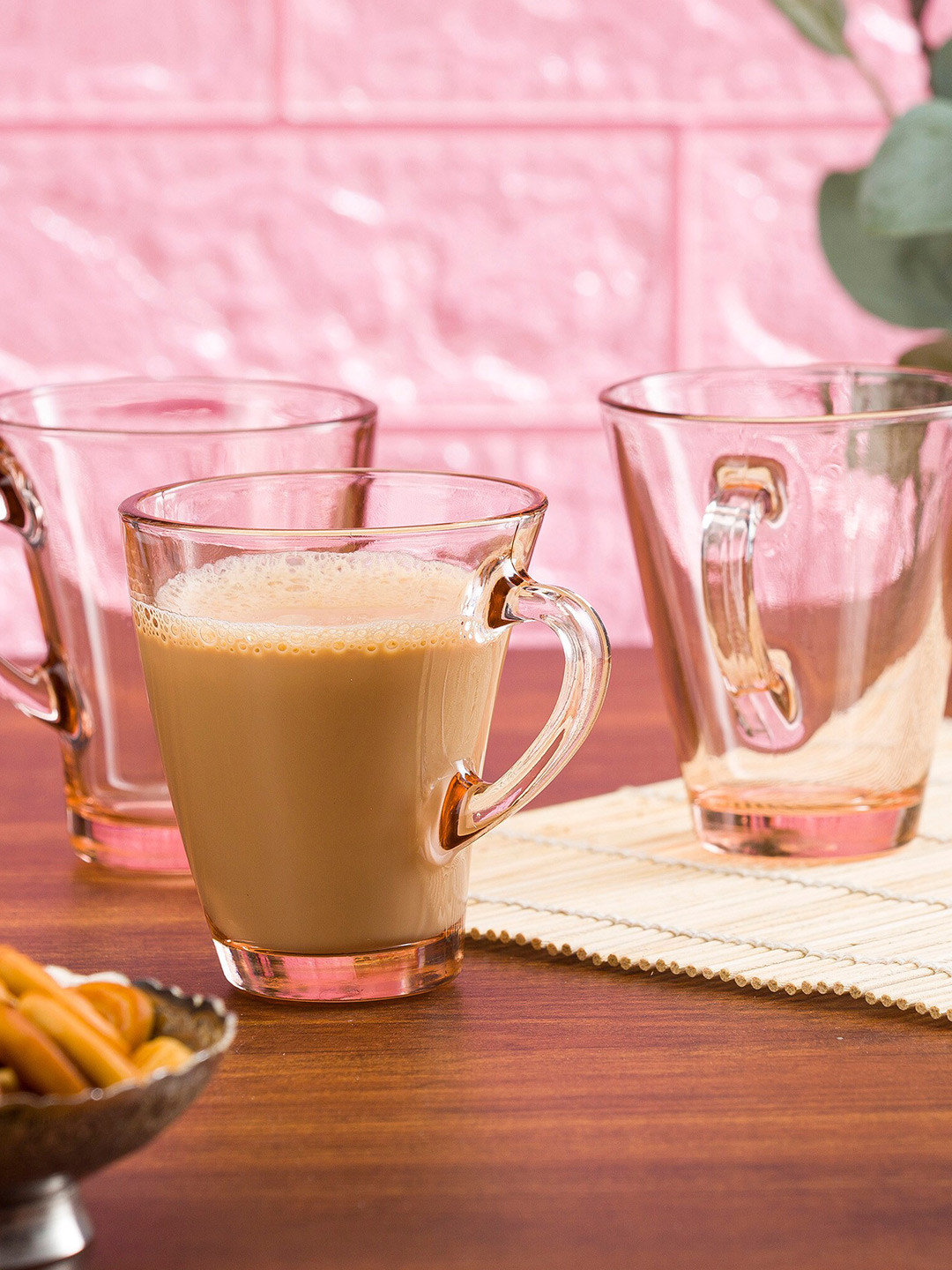 Pasabahce Tanveer Name Personalised Pink Glass Microwave Safe 6 Piece Mugs-170ml