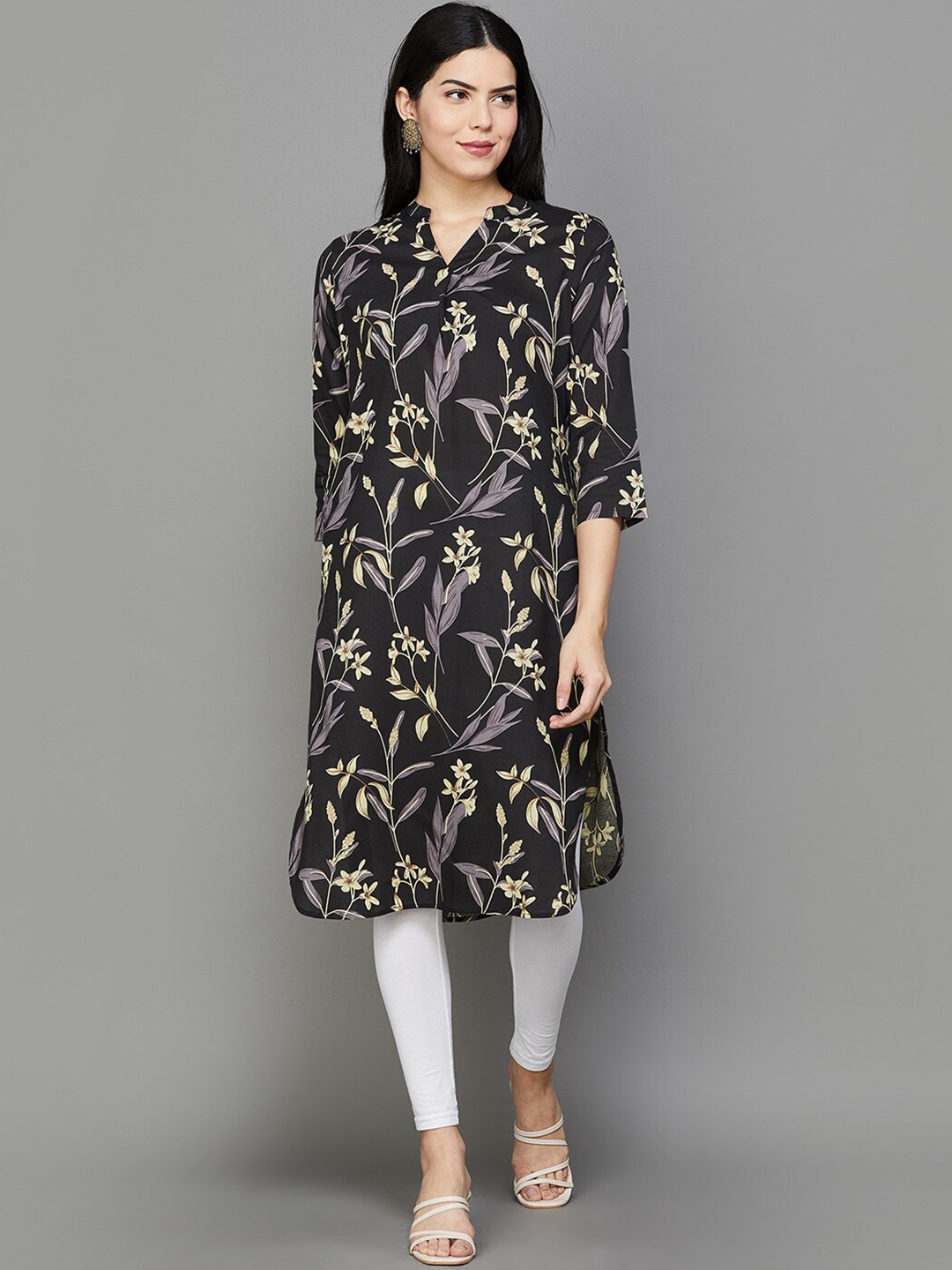 Melange floral print straight kurta outlet
