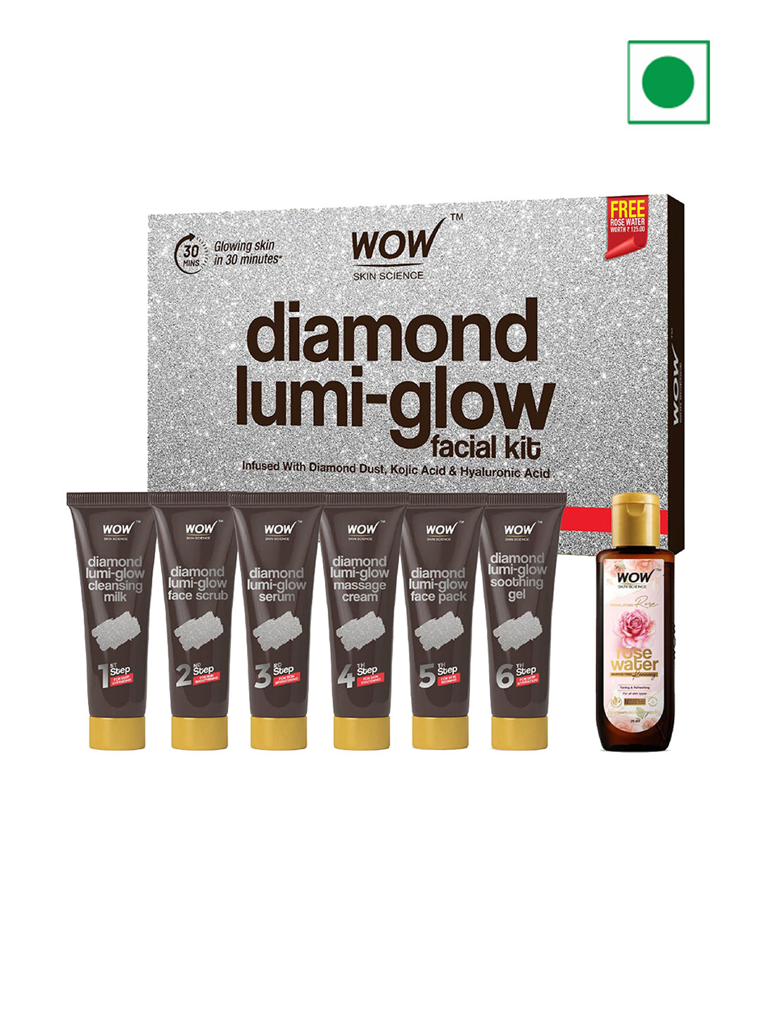 WOW SKIN SCIENCE Diamond Lumi-Glow Facial Kit with Kojic Acid & Hyaluronic Acid - 85 ml