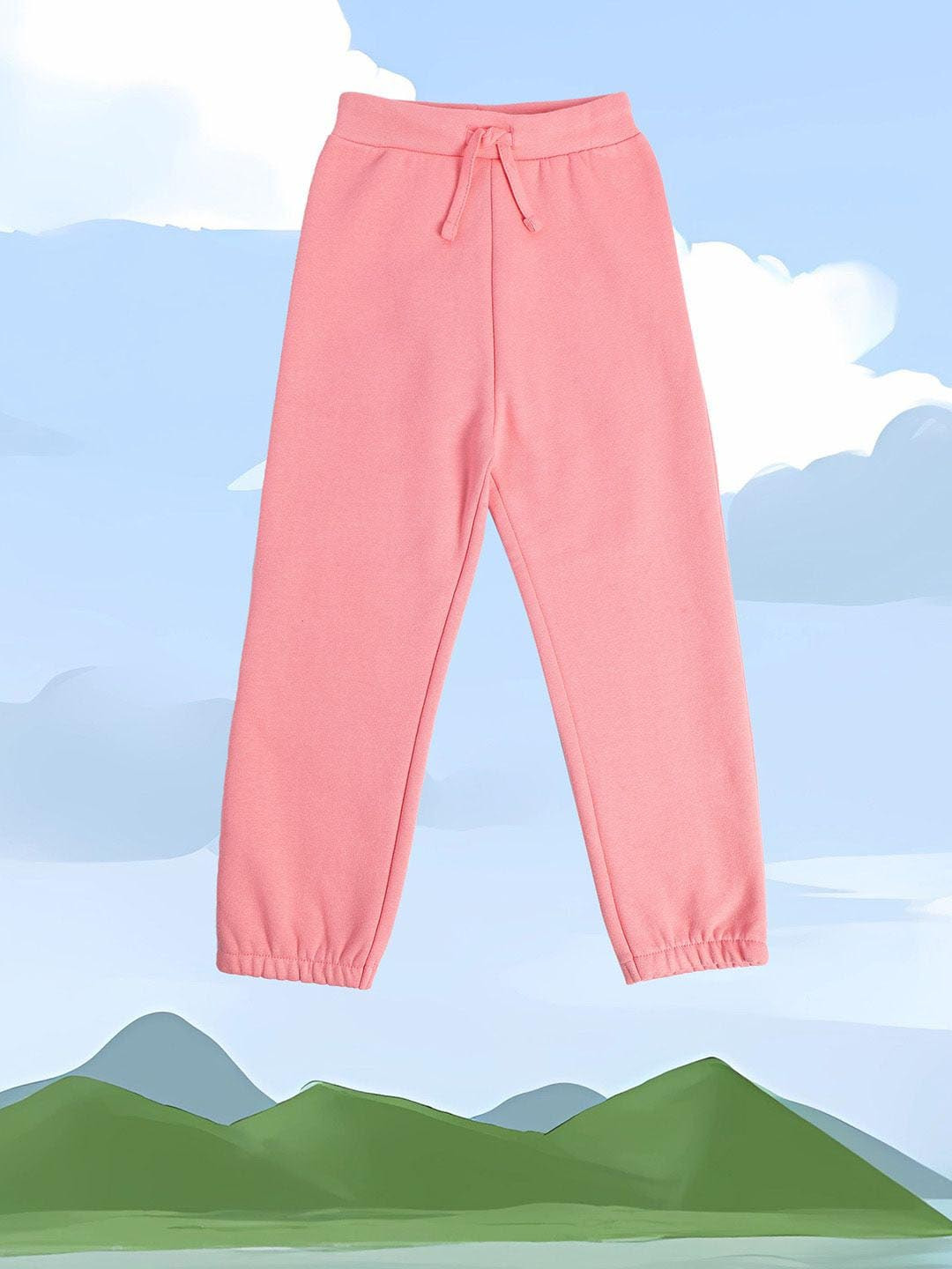 MINI KLUB Girls Mid-Rise Flat-Front Easy Wash Cotton Joggers Trousers