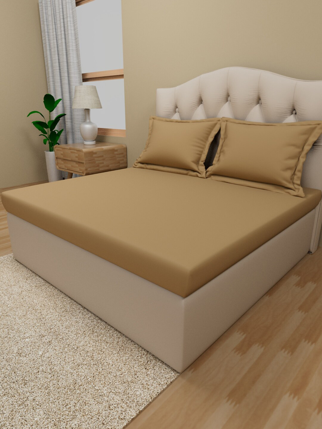 Himeya Mustard Pure Cotton 210 TC King Bedsheet with 2 Pillow Covers
