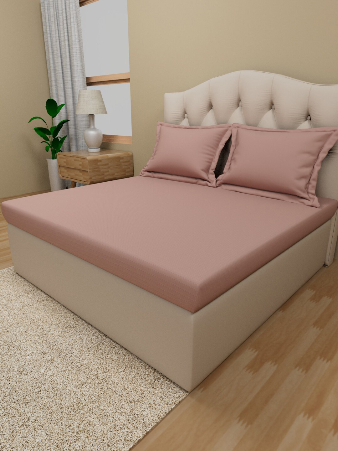 Himeya Rose Cotton 210 TC Queen Fine Bedsheet with 2 Pillow Covers-88 x 100 inches