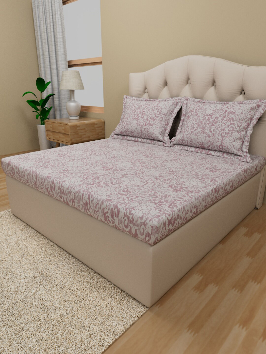 Himeya Rose Ethnic Motifs Cotton 180 TC Queen Fine Bedsheet with 2 Pillow Covers-88 x 100 inches