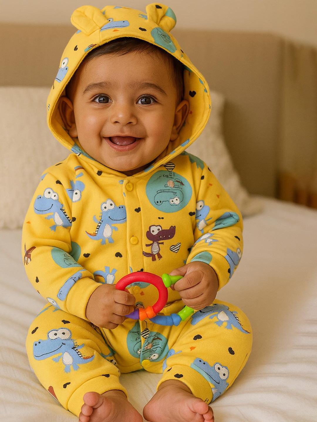 MeeMee Baby Dino Printed Bonded Romper Suits