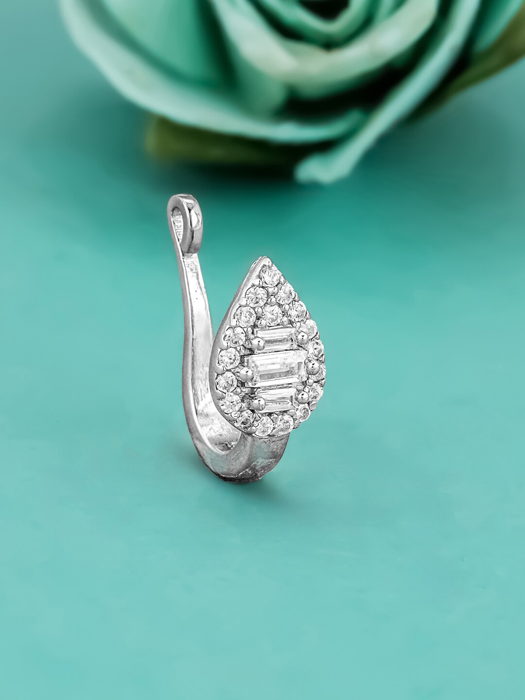 GIVA Rhodium-Plated Silver CZ-Studded Nose Pin