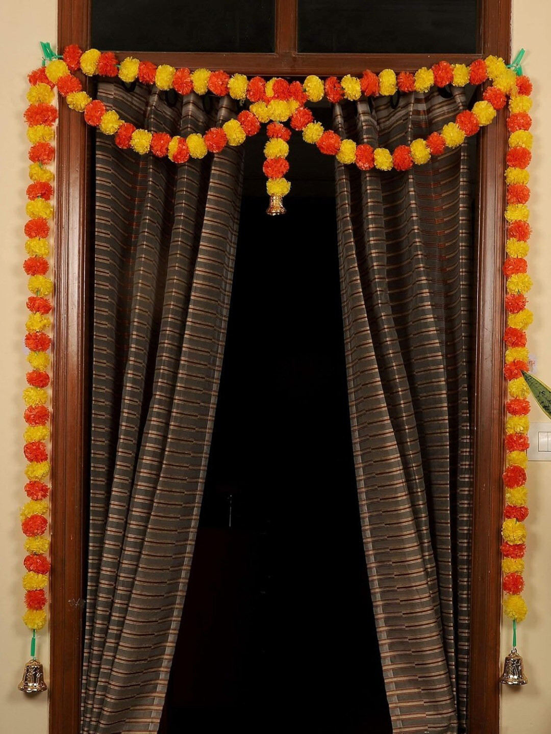 TIED RIBBONS Yellow & Orange Door Hanging Garland Toran with Bells