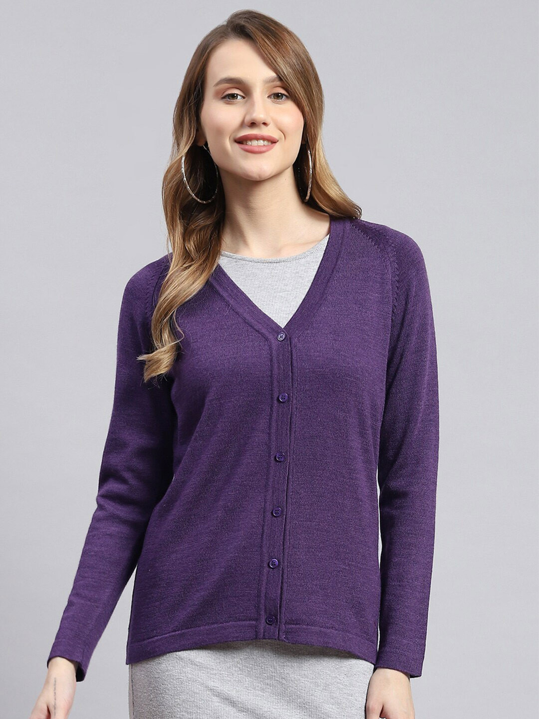 Monte Carlo V-Neck Long Sleeves Pure Wool Cardigan Sweater