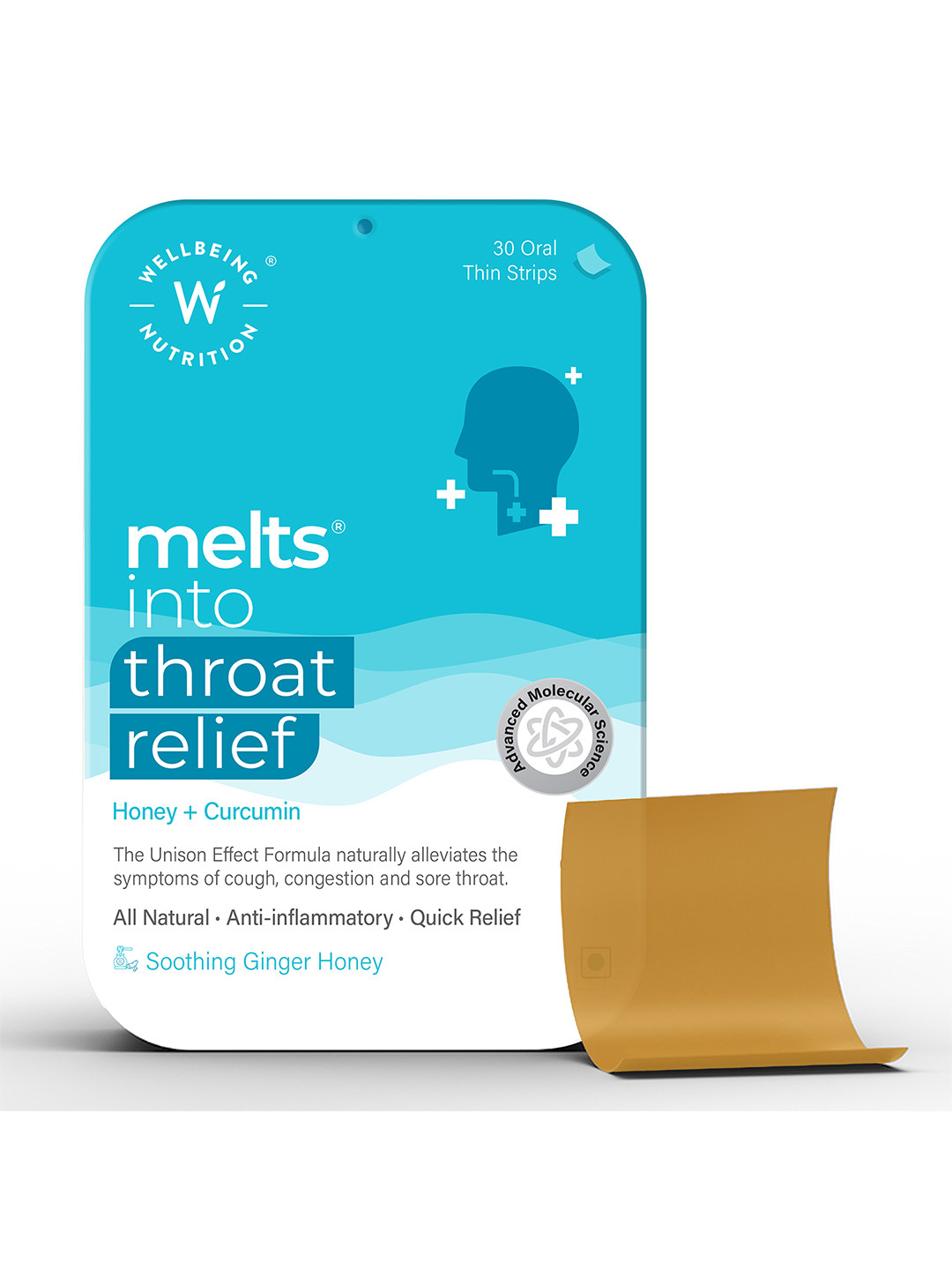 Wellbeing Nutrition Melts Throat Relief Tulsi Ginger Sore Throat Honey Flavor- 30 Strips