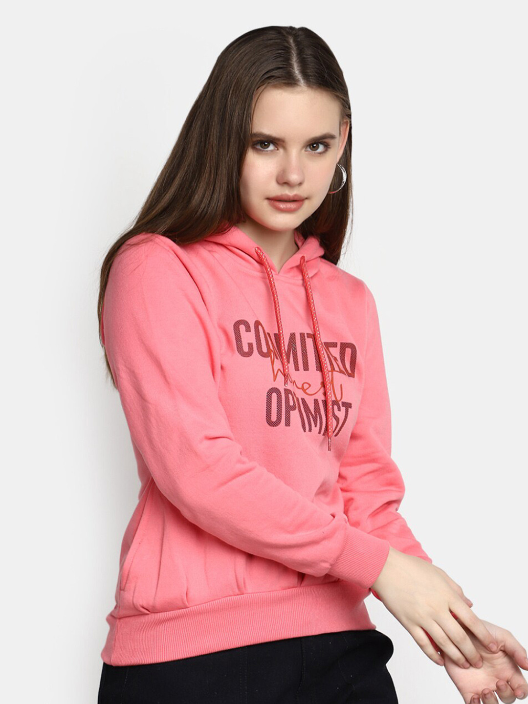 V-Mart Typography Printed Hooded Cotton Sweatshirt
