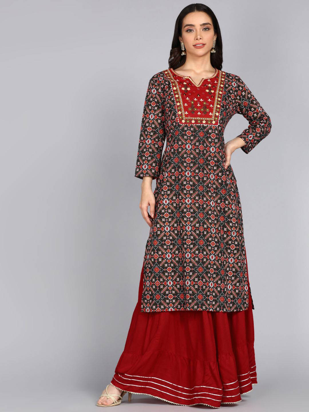 ftDiva Ethnic Motifs Printed Straight Kurta