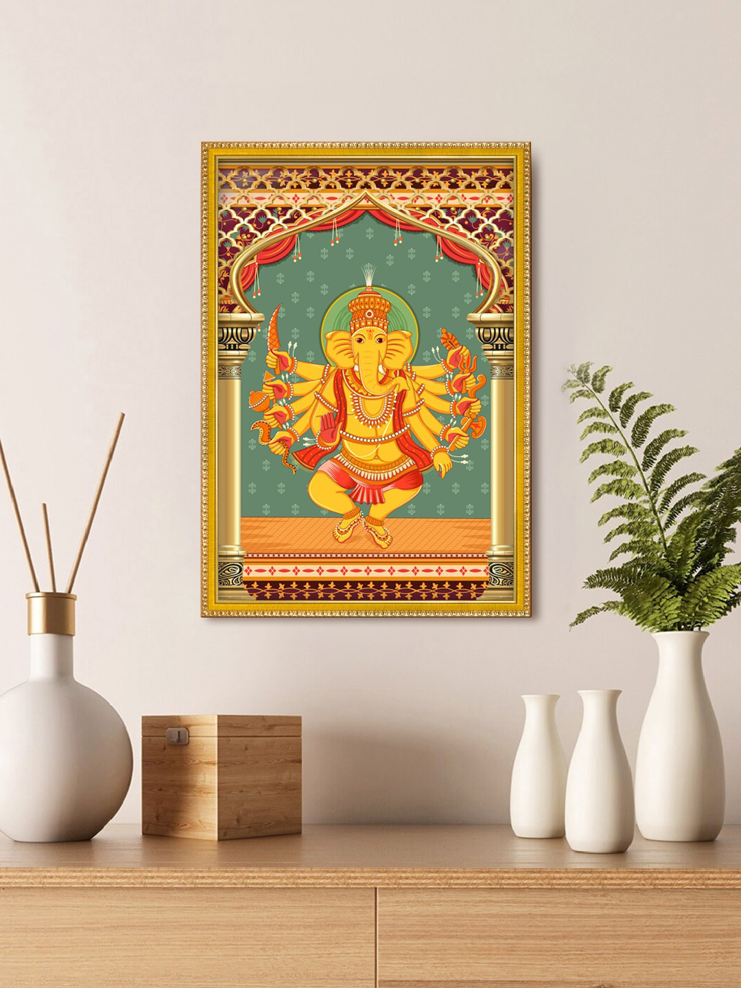 999Store Yellow Blessing Lord Ganesha Ganaspati Photo Painting Wall Art