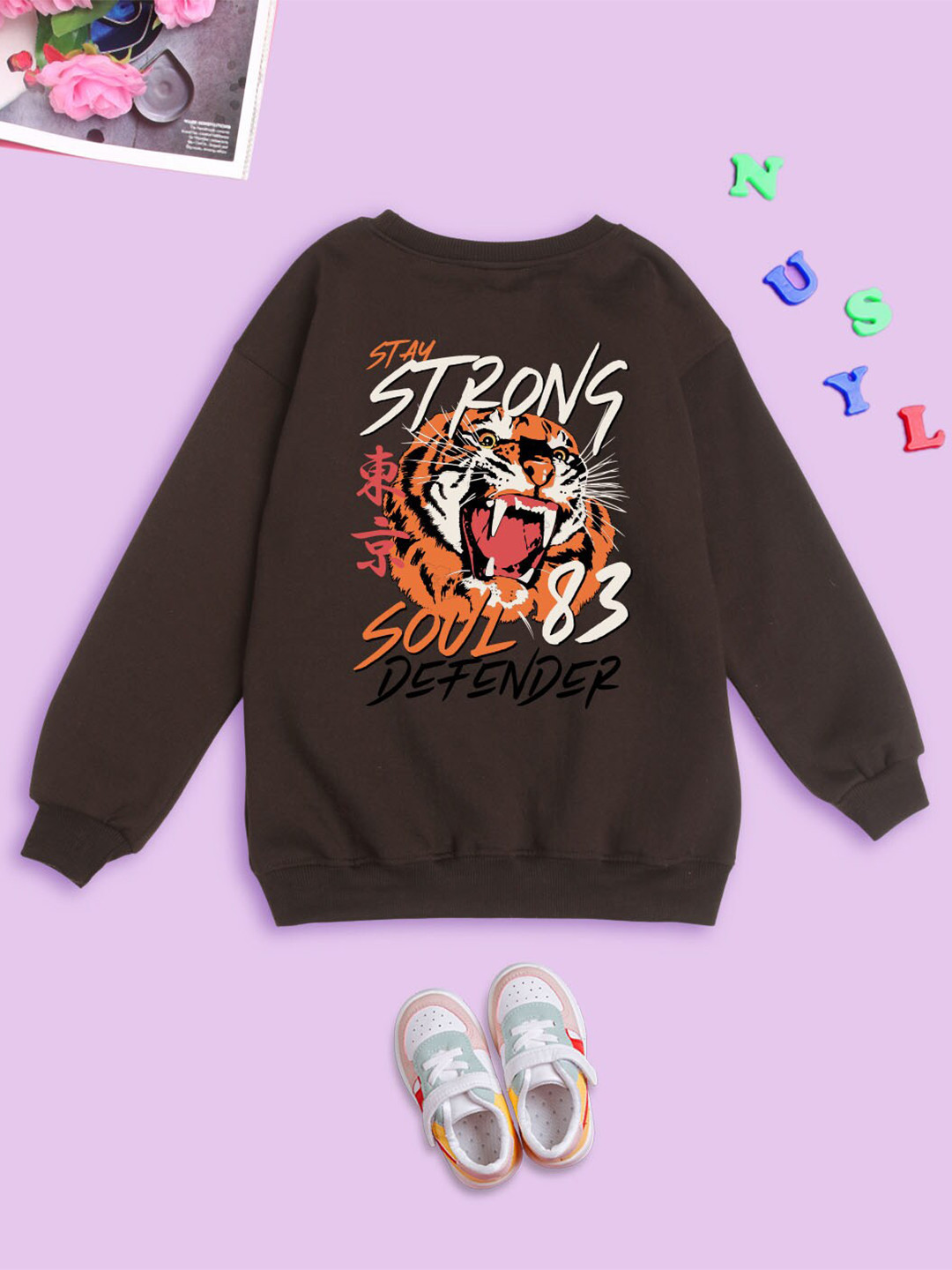 NUSYL Kids Graphic Printed Oversized Fleece Pullover