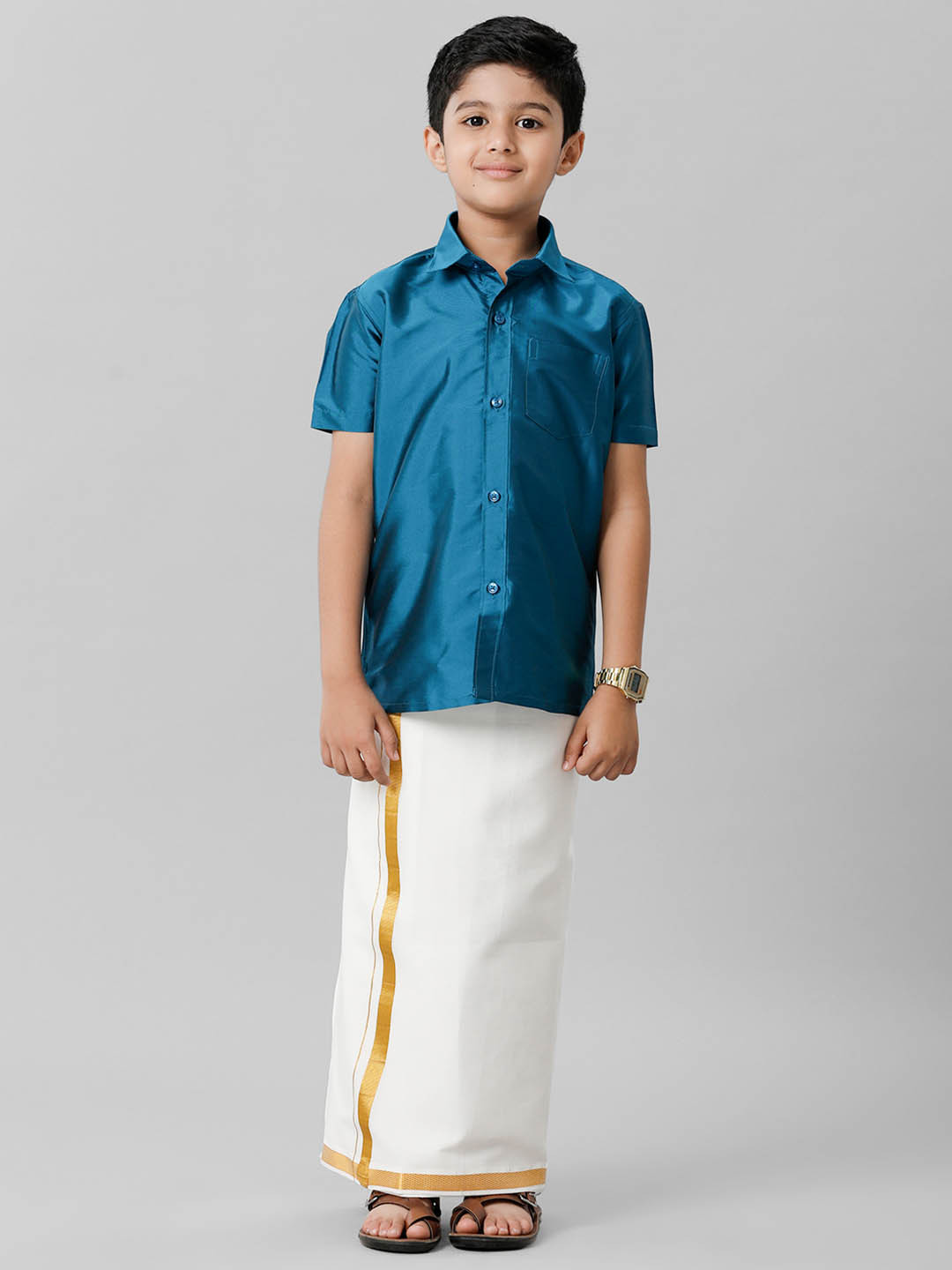 Ramraj Boys Shirt Collar Shirt With Adjustable Veshti