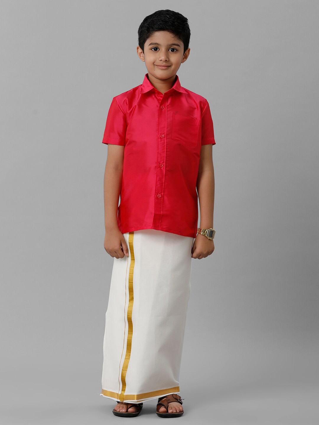 Ramraj Boys Shirt Collar Shirt & Adjustable Veshti