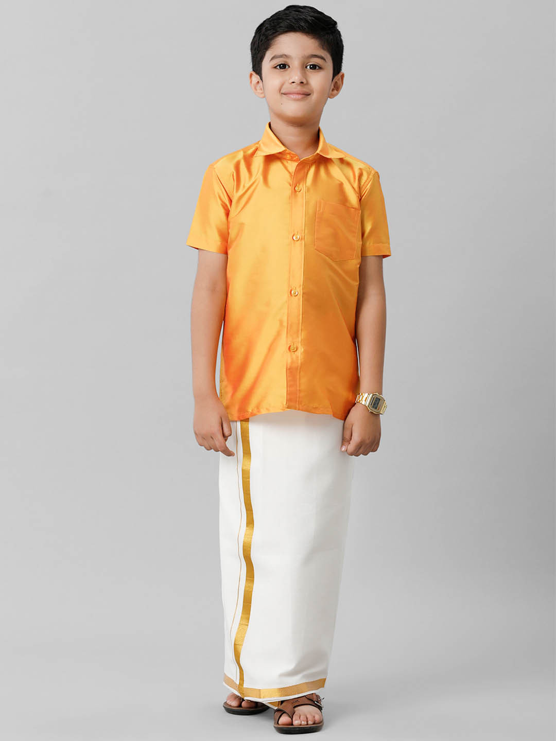 Ramraj Boys Shirt Collar Shirt With Adjustable Veshti