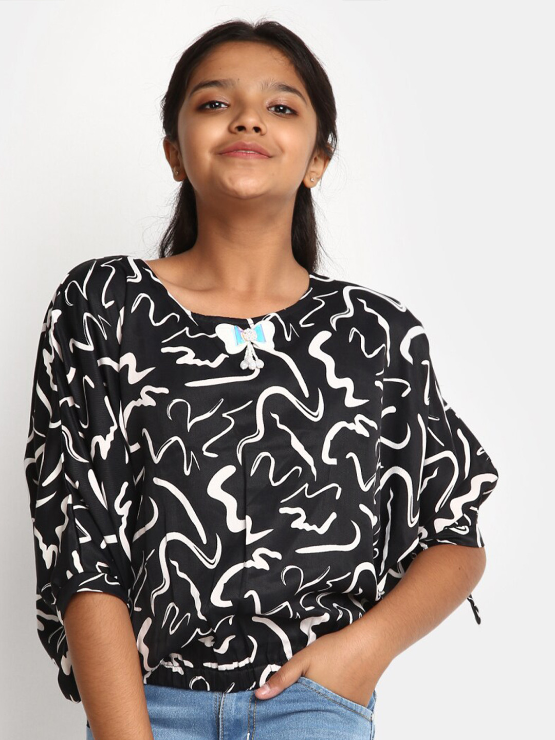V-Mart Girls Abstract Printed Cotton Top