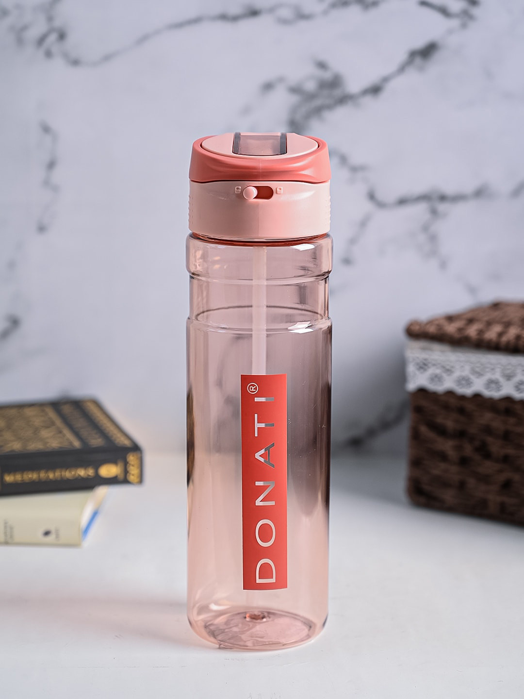 MARKET99 Peach Typography Plastic Spill Proof Water Bottle - 350ml