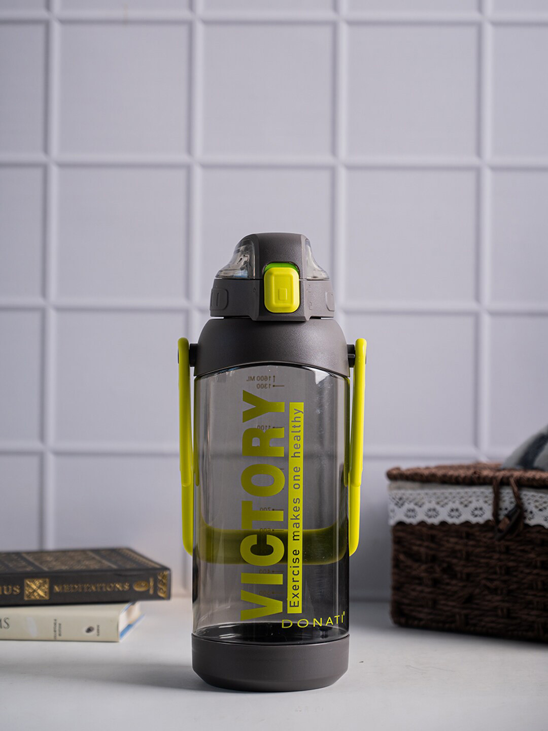 MARKET99 Grey Typography Plastic Flip Top Water Bottle - 1L