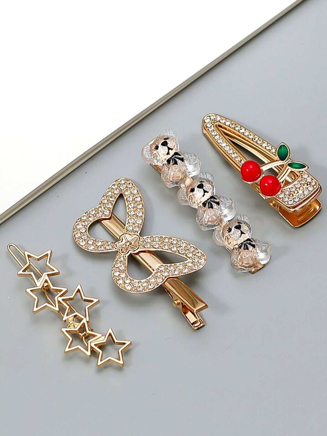 Yellow Bee Girls Set of 4 Embellished Alligator Hair Clips