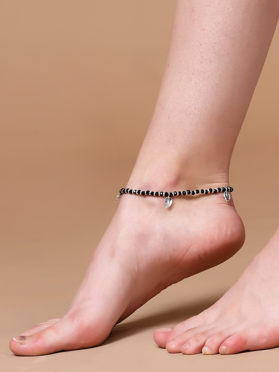 Sanjog Oxidised German Silver-Plated Beaded Handcrafted Evil Anklets