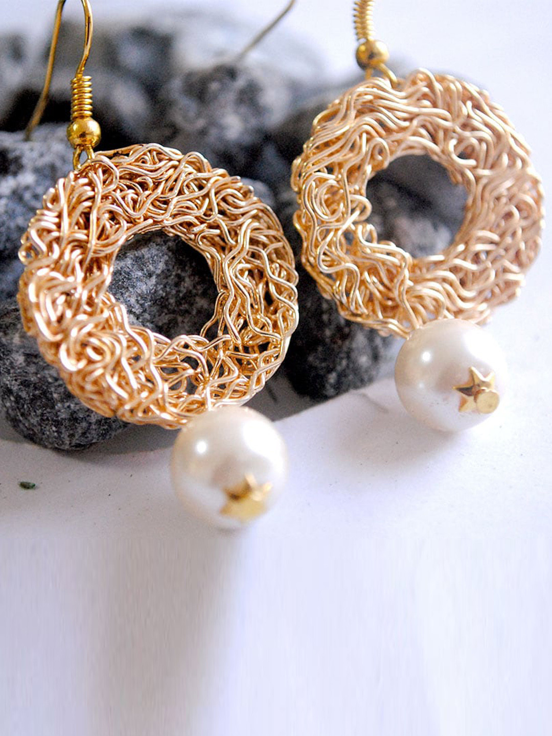 BeAbhika Pearl-Beaded Circular Drop Earrings