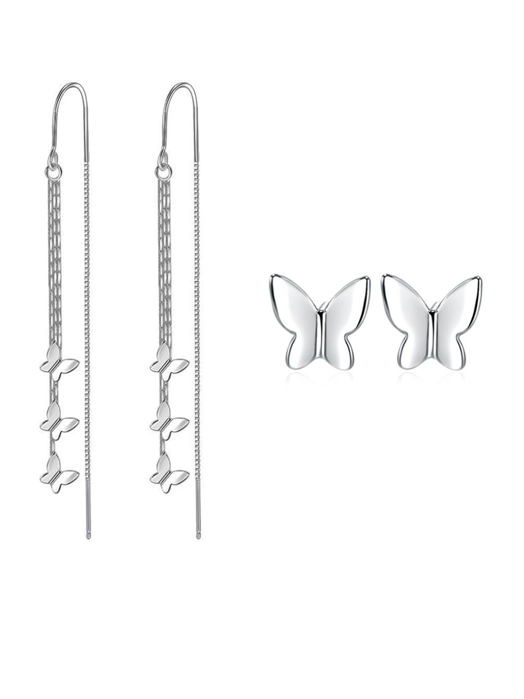 MYKI Set Of 2 Silver-Plated Contemporary Stud Earrings