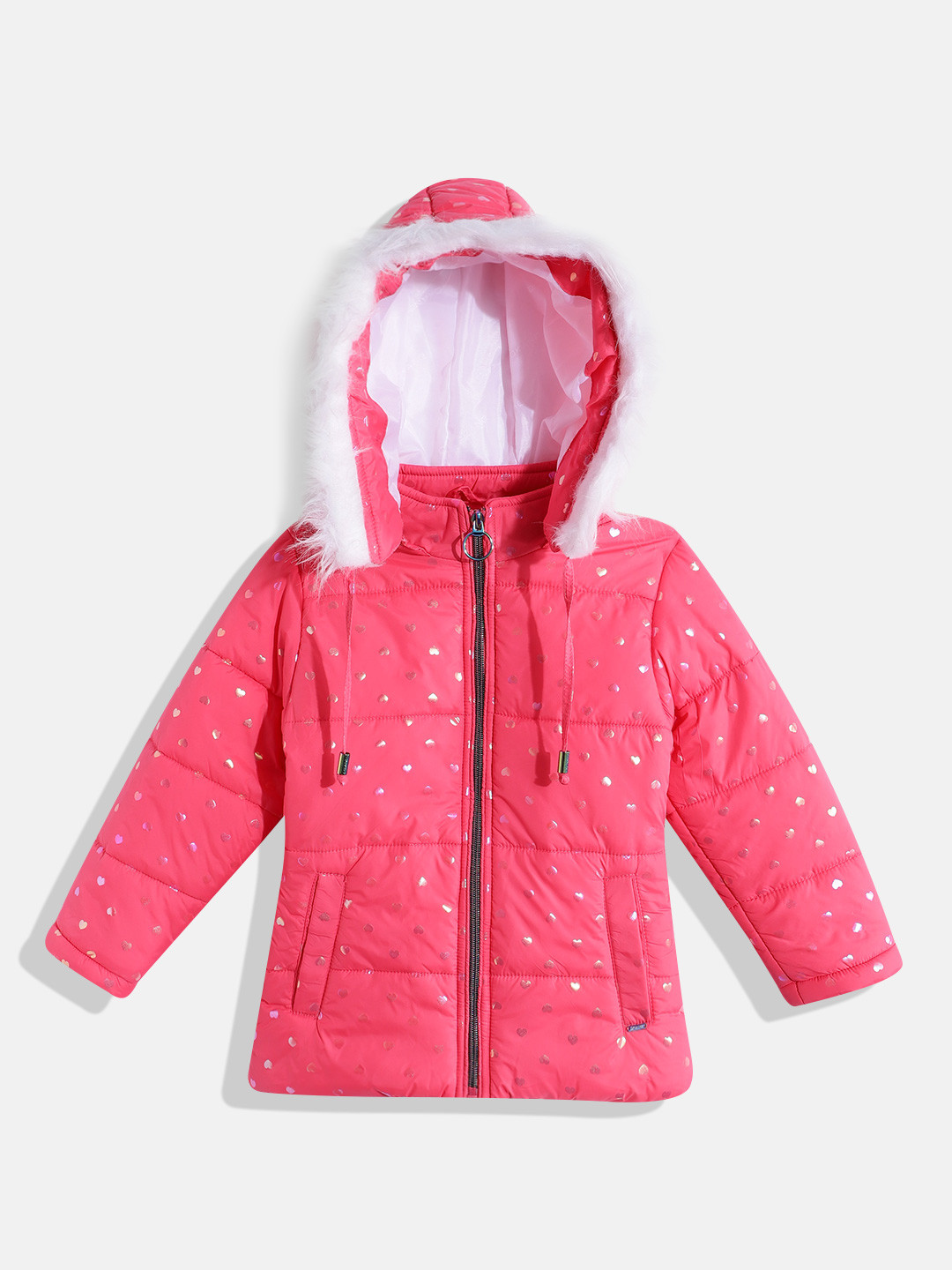 Okane Girls Heart Printed Hooded Padded Jacket