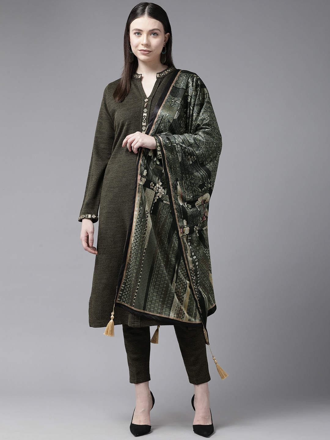 Cayman Pure Wool Kurta with Trousers & Dupatta