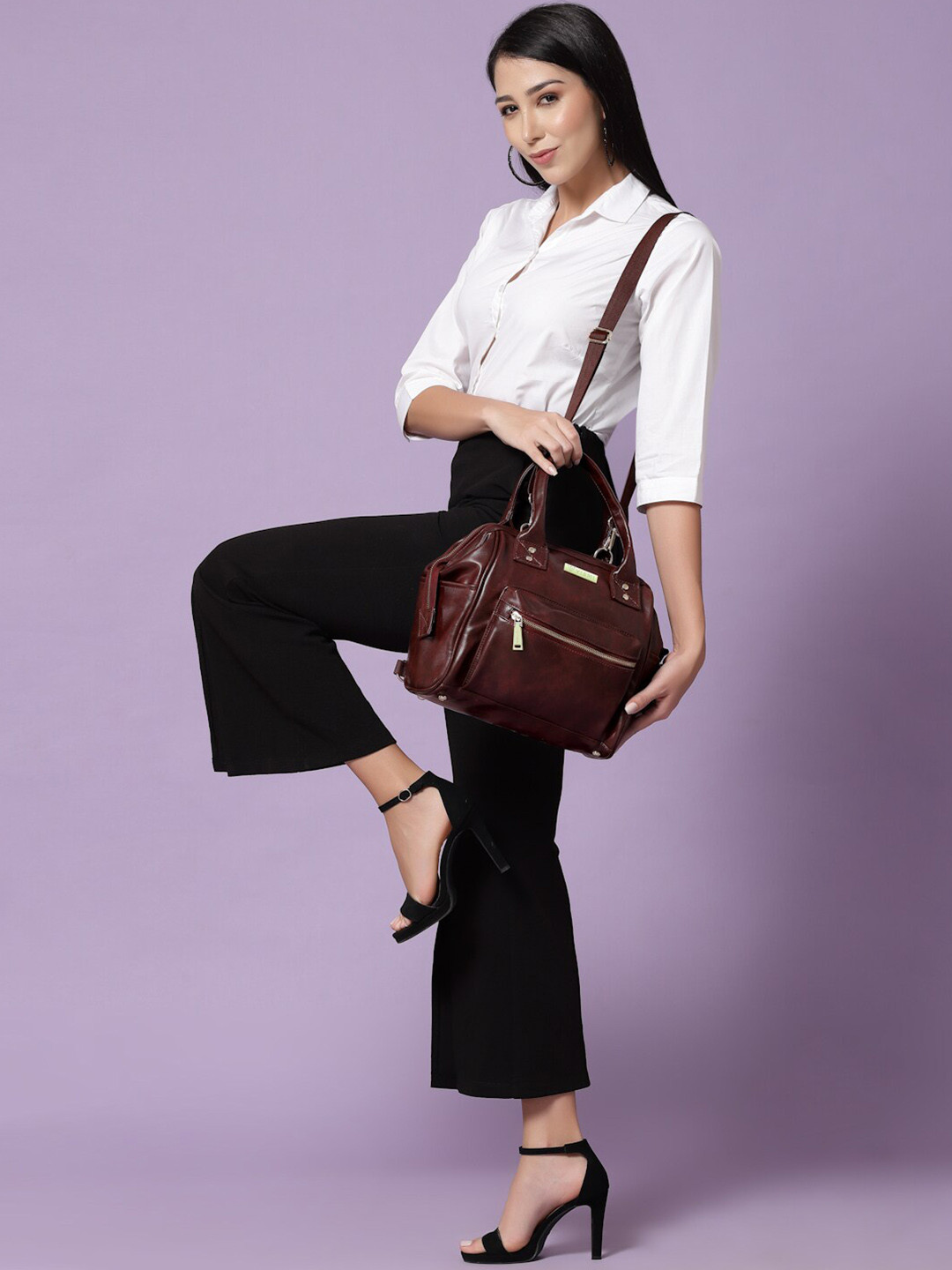 Women Leather Handbag Convertible Backpack Shoulder Bag