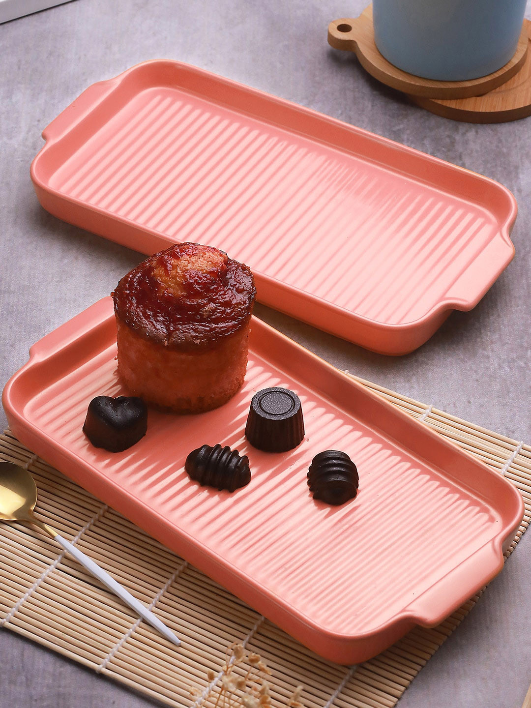 TIED RIBBONS Set of 2 Ceramic Serving Platter Tray