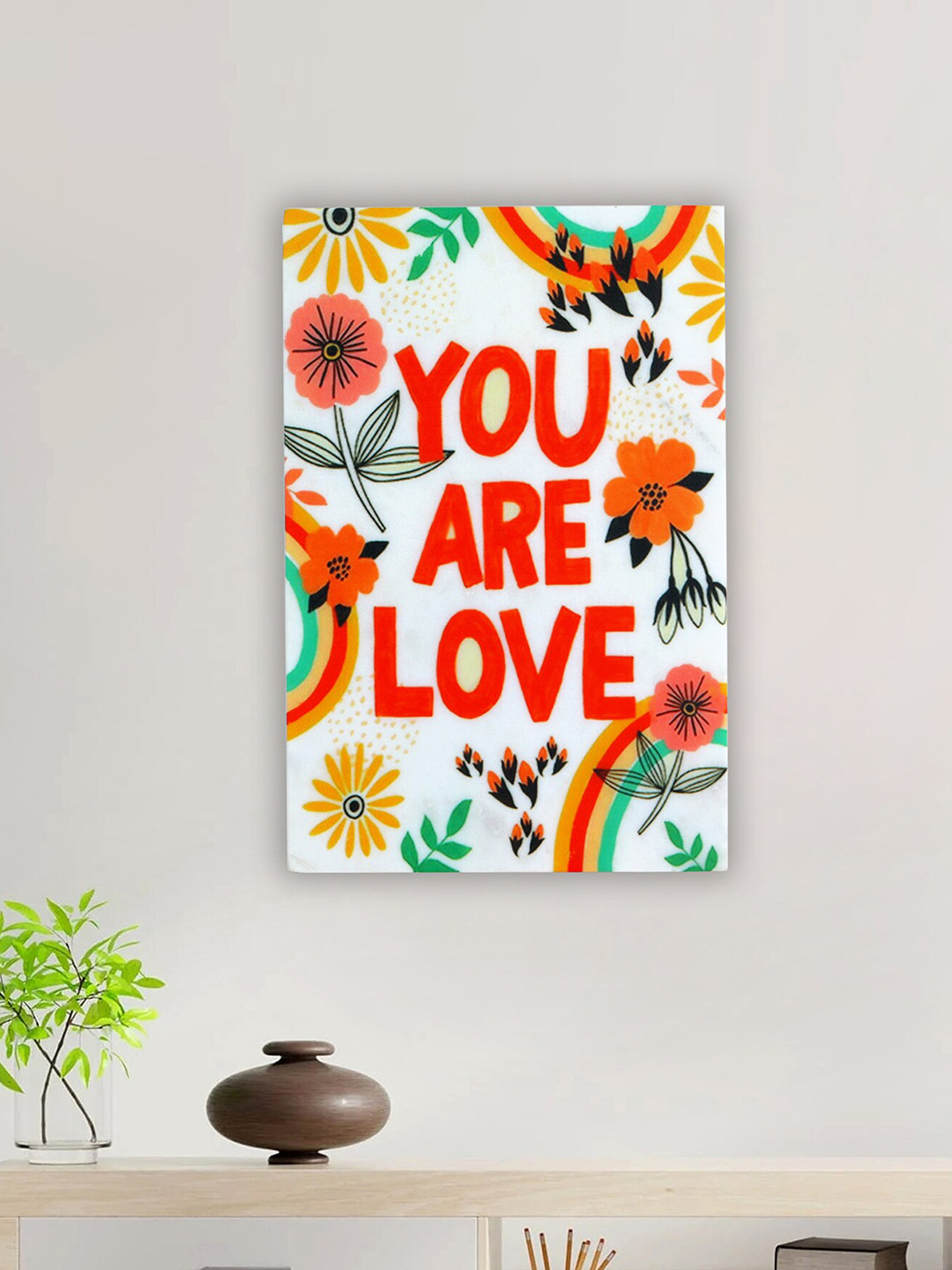 POSH-N-PLUSH White You Are Love Marble Painting Wall Art