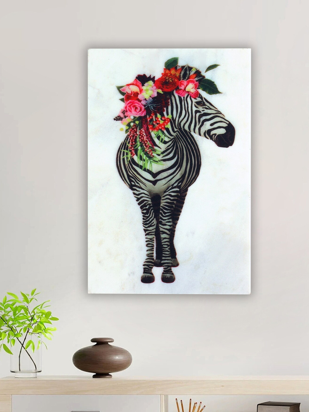POSH-N-PLUSH White & Black Zebra Paiting Wall Art