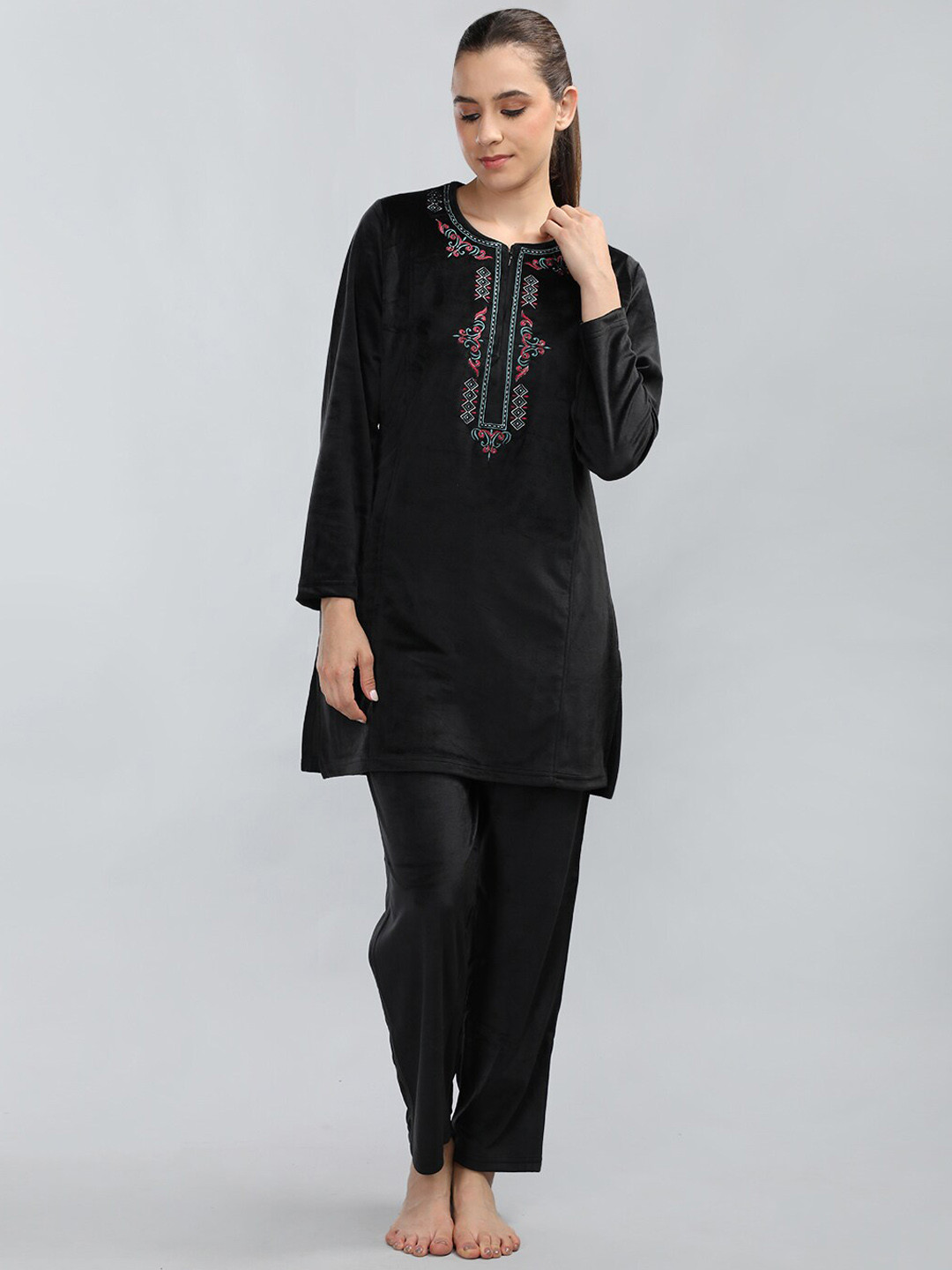 Duchess Printed Kurti & Pyjamas Velvet Night suit