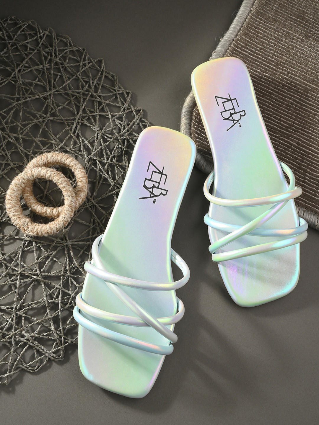 Zebba Tissaia Printed Open Toe Flats