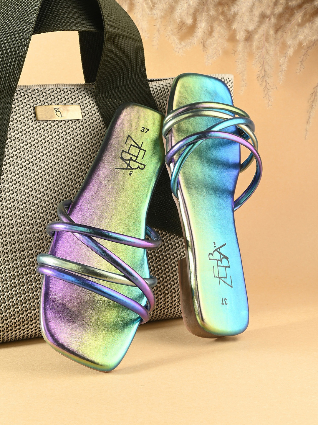 Zebba Tissaia Abstract Printed Open Toe Flats