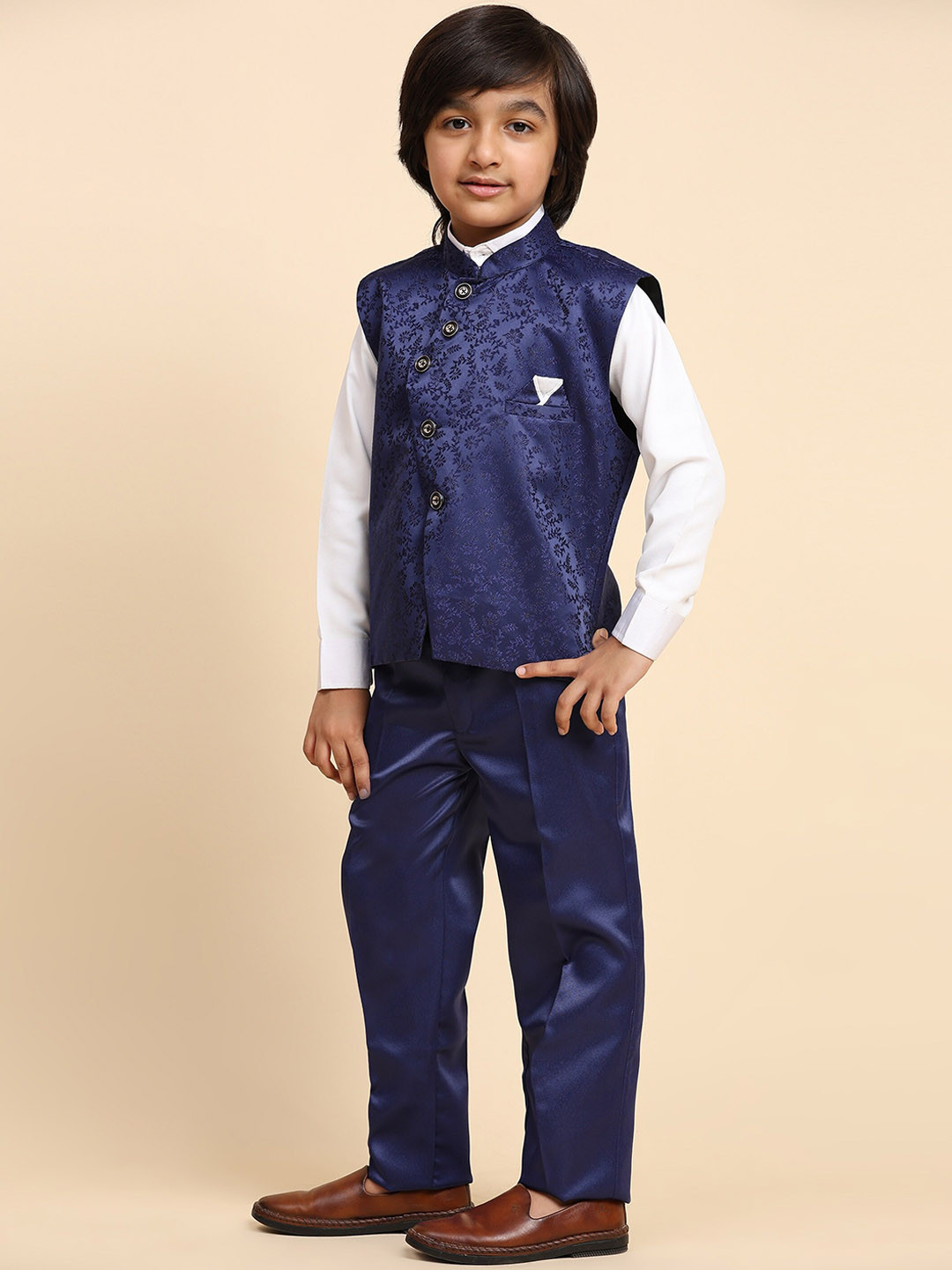 Pro-Ethic STYLE DEVELOPER Boys Self Design Slim-Fit Single-Breasted Cotton 3-Piece Suit