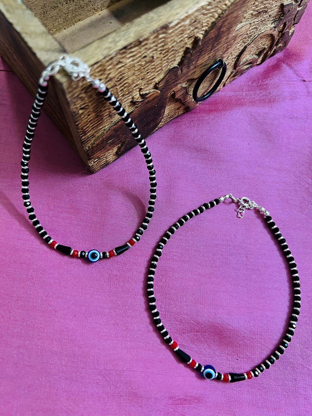 Arte Jewels 92.5 Streling Silver Evil Eye STudded Anklets